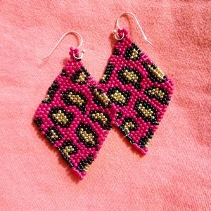 Handmade beaded leopard print earings